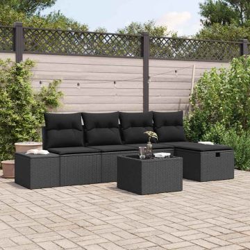 Set Divano da Giardino 6 pz Nero polyrattan