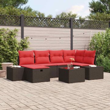 Set Divano da Giardino 7 pz Marrone polyrattan