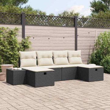 Set Divano da Giardino 6 pz Nero polyrattan
