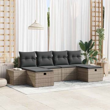 Set Divano da Giardino 6 pz Grigio polyrattan