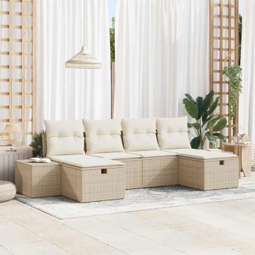 Set Divano da Giardino 6 pz Beige polyrattan