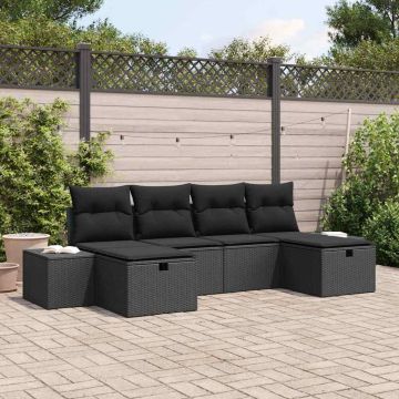 Set Divano da Giardino 6 pz Nero polyrattan