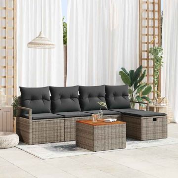 Set Divano da Giardino 6 pz Grigio polyrattan