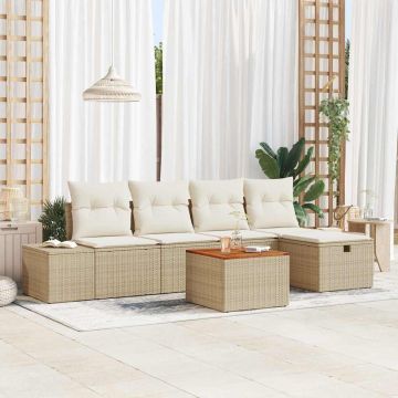 Set Divano da Giardino 6 pz Beige polyrattan