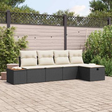 Set Divano da Giardino 5 pz Nero polyrattan