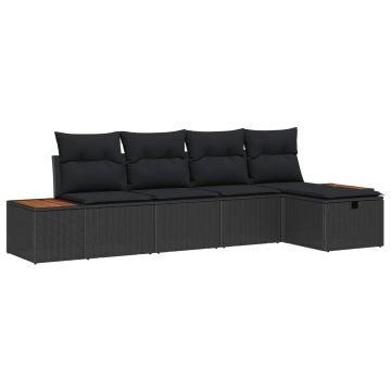 Set Divano da Giardino 5 pz Nero polyrattan
