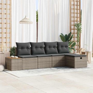 Set Divano da Giardino 5 pz Grigio polyrattan
