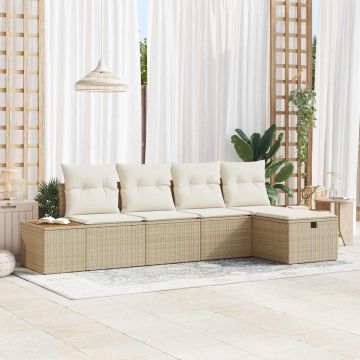 Set Divano da Giardino 5 pz Beige polyrattan