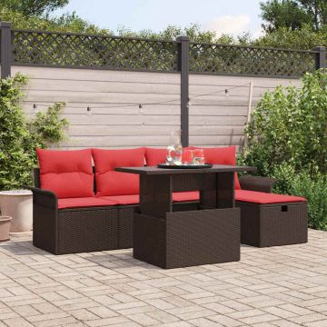 Set Divano da Giardino 6 pz Marrone polyrattan
