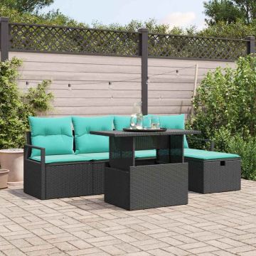 Set Divano da Giardino 6 pz Nero polyrattan