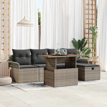 Set Divano da Giardino 6 pz Grigio polyrattan