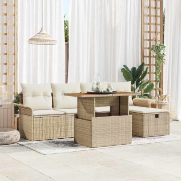 Set Divano da Giardino 6 pz Beige polyrattan