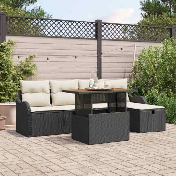 Set Divano da Giardino 6 pz Nero polyrattan