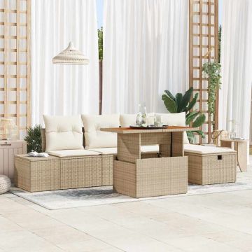 Set Divano da Giardino 6 pz Beige polyrattan