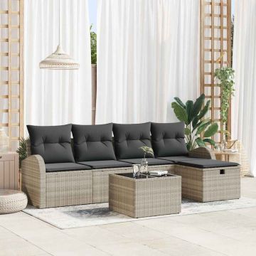 Set Divano da Giardino 6 pz Grigio chiaro polyrattan