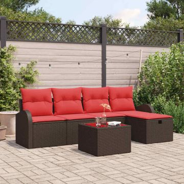 Set Divano da Giardino 6 pz Marrone polyrattan