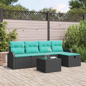 Set Divano da Giardino 6 pz Nero polyrattan