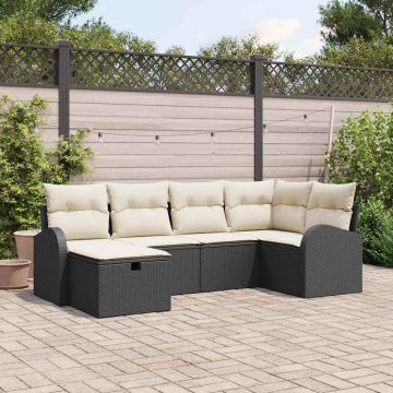 Set Divano da Giardino 6 pz Nero polyrattan