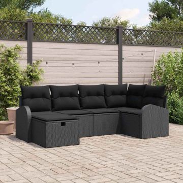 Set Divano da Giardino 6 pz Nero polyrattan
