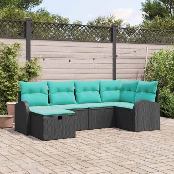 Set Divano da Giardino 6 pz Nero polyrattan