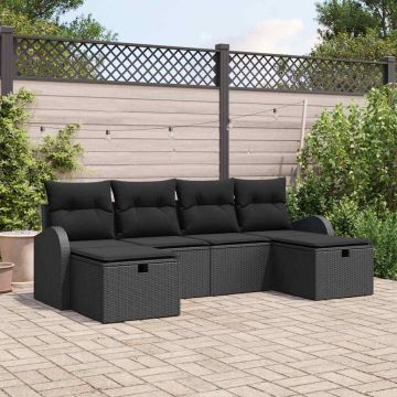 Set Divano da Giardino 6 pz Nero polyrattan
