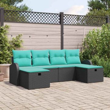 Set Divano da Giardino 6 pz Nero polyrattan