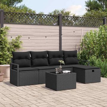 Set Divano da Giardino 6 pz Nero polyrattan