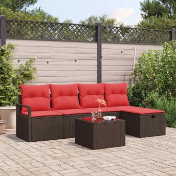 Set Divano da Giardino 6 pz Marrone polyrattan