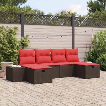 Set Divano da Giardino 6 pz Marrone polyrattan