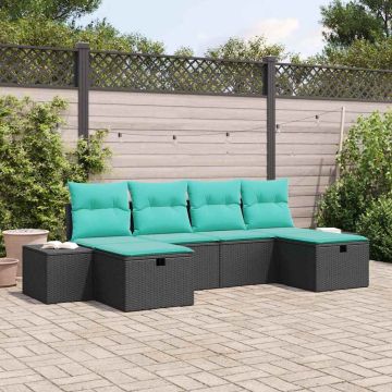 Set Divano da Giardino 6 pz Nero polyrattan