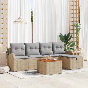 Set Divano da Giardino 6 pz Beige Poly Rattan