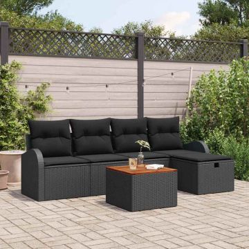 Set Divano da Giardino 6 pz Nero Poly Rattan