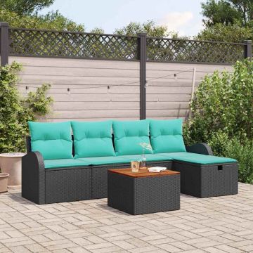 Set Divano da Giardino 6 pz Nero Poly Rattan