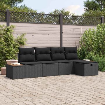 Set Divano da Giardino 6 pz Nero polyrattan