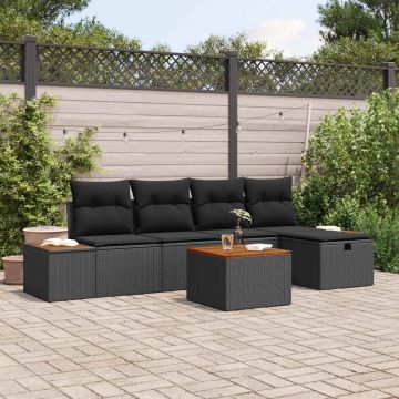 Set Divano da Giardino 6 pz Nero polyrattan