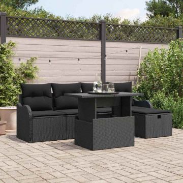 Set Divano da Giardino 6 pz Nero polyrattan