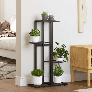 Piedistallo per Piante a 4 Piani 43x22x76 cm in Metallo Nero