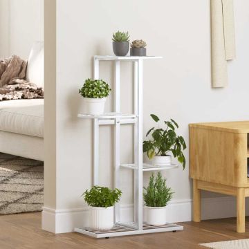 Piedistallo per Piante a 4 Piani 43x22x76 cm in Metallo Bianco