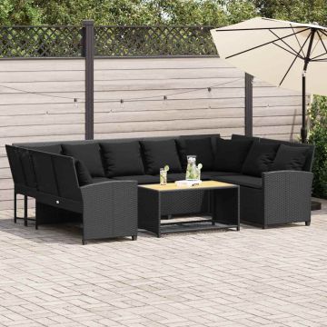 Divano da Giardino con Cuscini in Polyrattan Nero