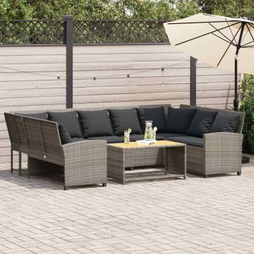 Divano da Giardino con Cuscini in Polyrattan Grigio