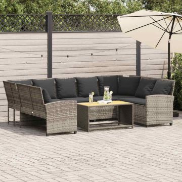 Divano da Giardino con Cuscini in Polyrattan Grigio Chiaro