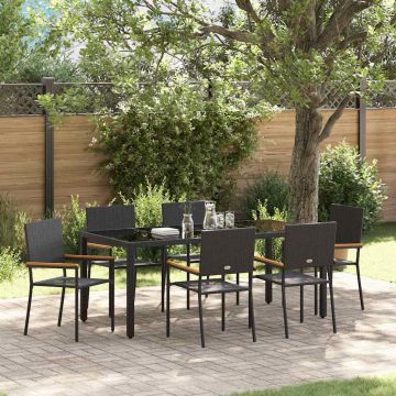Set da Pranzo per Giardino 7 pz Nero polyrattan
