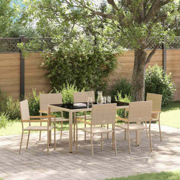 Set da Pranzo per Giardino 7 pz Beige polyrattan