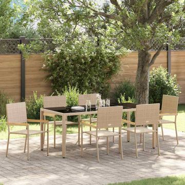 Set da Pranzo per Giardino 7 pz Beige polyrattan
