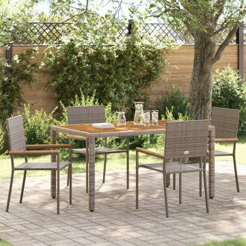 Set da Pranzo per Giardino 5 pz Grigio polyrattan