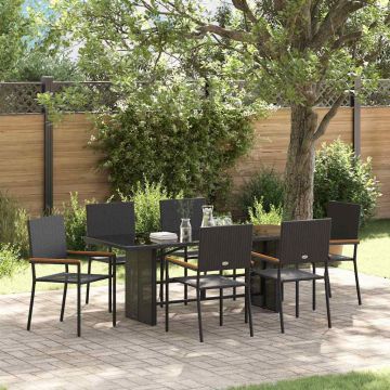 Set da Pranzo per Giardino 7 pz Nero polyrattan