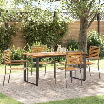 Set da Pranzo per Giardino 5 pz Grigio Legno di Acacia Massello