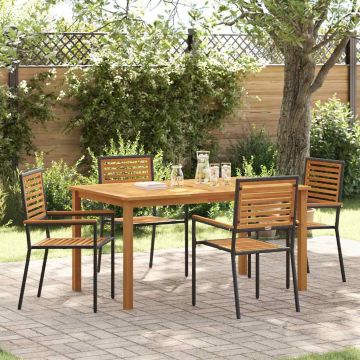 Set da Pranzo per Giardino 5 pz Nero Legno di Acacia Massello