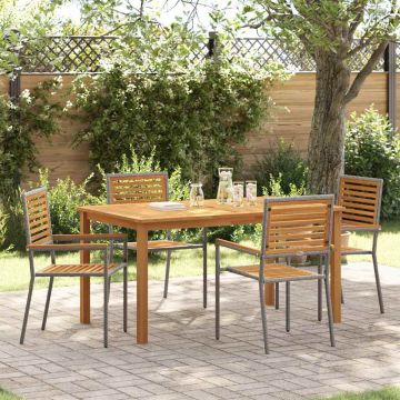 Set da Pranzo per Giardino 5 pz Grigio Legno di Acacia Massello