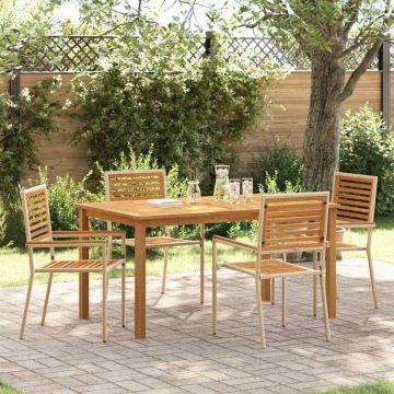 Set da Pranzo per Giardino 5 pz Beige Legno di Acacia Massello